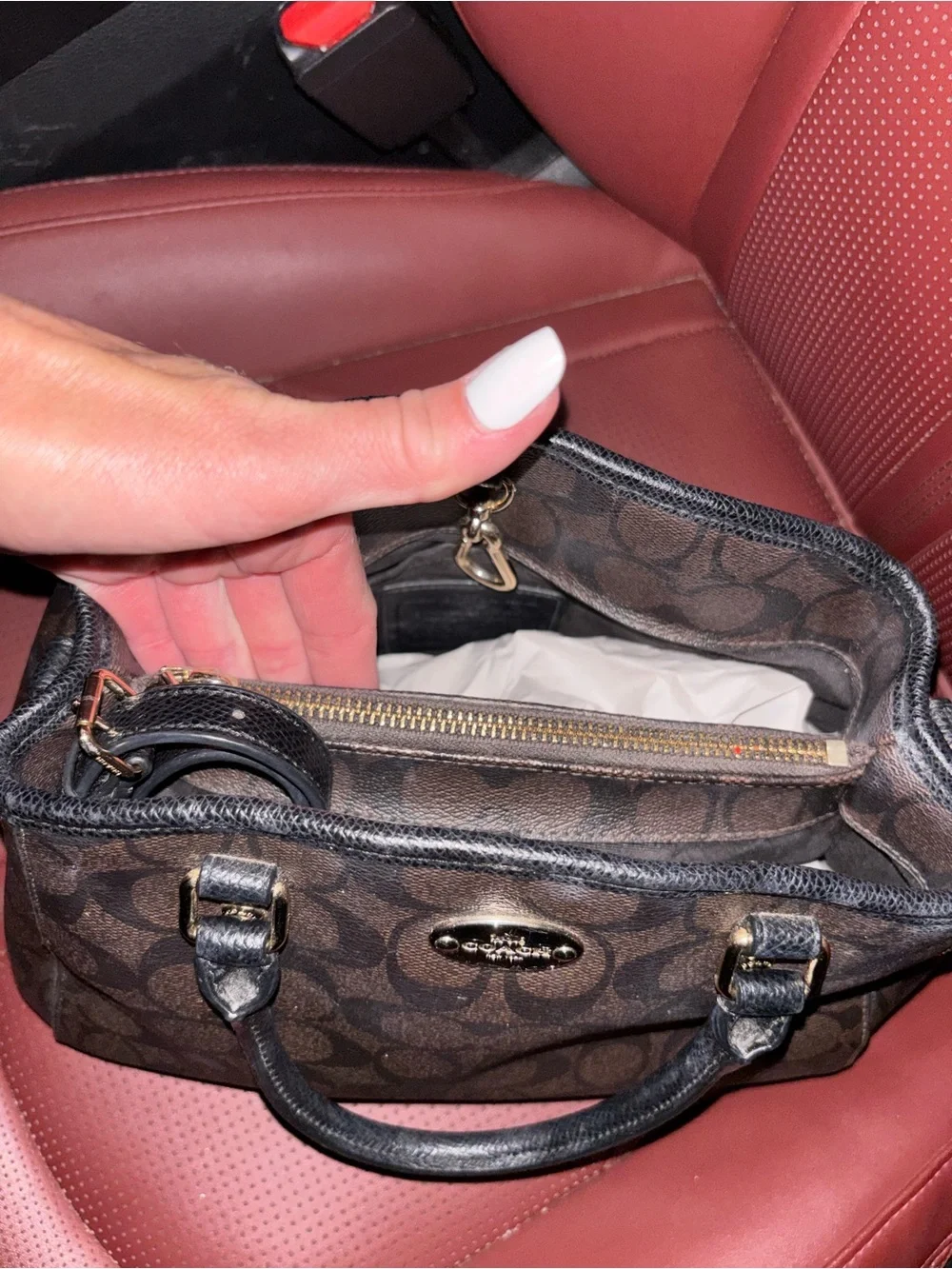 Coach Brown Signature Satchel with Black Handles